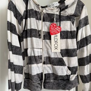 NWT Wildfox Black & White Striped Zip Hoodie